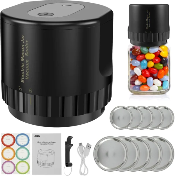 Can Vacuum Sealer Electric Mason Jar Sealer Machine Food Storage Sealing for Fermentation Portabe Cordless Strong Suction Sealer