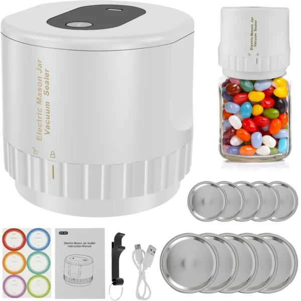 Can Vacuum Sealer Electric Mason Jar Sealer Machine Food Storage Sealing for Fermentation Portabe Cordless Strong Suction Sealer - Image 7