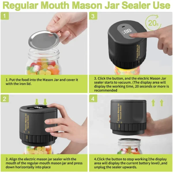 Kit de scellage sous vide électrique Mason Jar, ensemble de scellant automatique sans fil pour le stockage des aliments, outils de cuisine de fermentation, livraison directe - Image 5