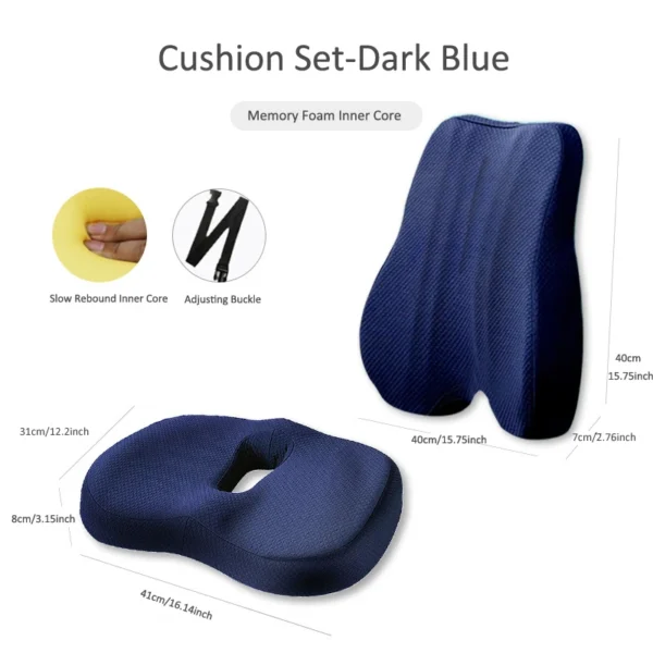 Memory Foam Seat Cushion Waist Back Support Pillow Set Orthopedic Ergonomic Coccyx Relief Hip Lumbar Pad for Office Chair Car - Image 6