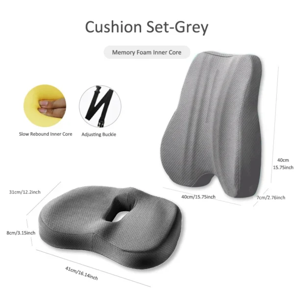Memory Foam Seat Cushion Waist Back Support Pillow Set Orthopedic Ergonomic Coccyx Relief Hip Lumbar Pad for Office Chair Car - Image 11